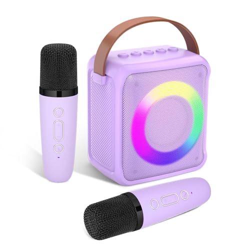 Ankuka Karaoke Maschine mit 2 Drahtlosen Mikrofonen, Spielzeug für Kinder & Erwachsene, mit LED-Licht und Sprachveränderungseffekten, tragbare, Geschenke für Alter 3-18 Kinder, Jungen, Mädchen(lila) von Ankuka