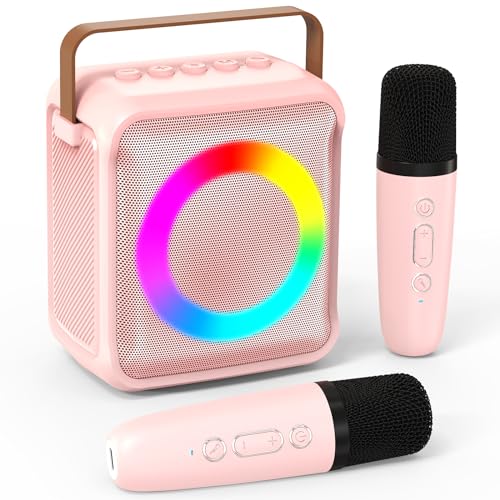 Ankuka Karaoke Maschine mit 2 Drahtlosen Mikrofonen, Spielzeug für Kinder & Erwachsene, mit LED-Licht und Sprachveränderungseffekten, tragbare, Geschenke für Alter 3-18 Kinder, Jungen, Mädchen (ROAS) von Ankuka