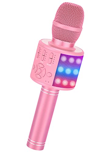 Magic Sing LED Karaoke Mikrofon Kinder, Drahtloses Bluetooth Spielzeug ab 3-12 Jahre Geschenk Mädchen KTV Lautsprecher mit Stimmenverzerrer, Heim KTV Karaoke Maschine für Android, iOS, PC(KP06-Rosa) von Ankuka