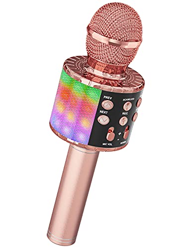 Bluetooth Karaoke Mikrofon Mikrofon Kinder Kabellos Spielzeug Kinder ab 3-12 Jahre Geschenk Mädchen Mikrofon mit Lautsprecher Stimmenverzerrer, kompatibel mit Android, iOS, PC Rosa-Schwarz von Ankuka