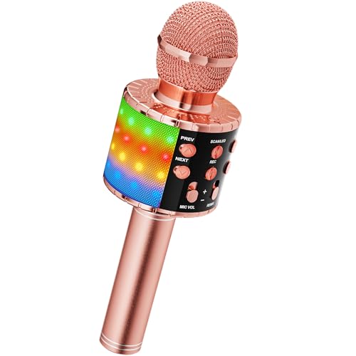 Magic Sing LED Karaoke Mikrofon Kinder, Drahtloses Bluetooth Spielzeug ab 3-12 Jahre Geschenk Mädchen KTV Lautsprecher mit Stimmenverzerrer, Heim KTV Karaoke Maschine für Android, iOS, PC,Rosa-Schwarz von Ankuka