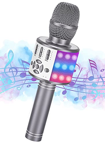 Bluetooth Karaoke Mikrofon Mikrofon Kinder Kabellos Spielzeug Kinder ab 3-12 jahre Geschenk Mädchen Mikrofon mit Lautsprecher Stimmenverzerrer, kompatibel mit Android, iOS, PC (KP06-Dunkelgrau) von Ankuka