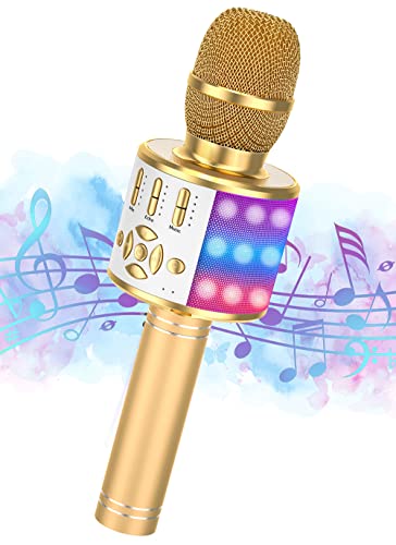 Magic Sing LED Karaoke Mikrofon Kinder, Drahtloses Bluetooth Spielzeug ab 3-12 Jahre Geschenk Mädchen KTV Lautsprecher mit Stimmenverzerrer, Heim KTV Karaoke Maschine für Android, iOS, PC(KP06-Gold) von Ankuka