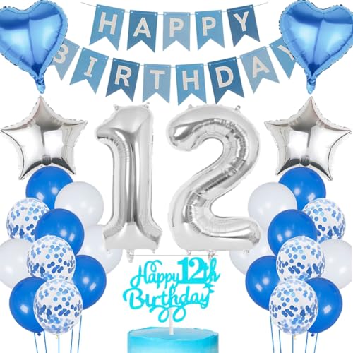 Anlgdi Blau Silber Luftballons 12. Geburtstag Dekoration, Tortendeko Geburtstag 12 Jahre Junge, Geburtstagsdeko 12 Jahre Mädchen, Deko 12 Jahre Geburtstag Junge, Happy Birthday 12. Mädchen Geburtstag Anlgdi Blau Silber Luftballons 12. Geburtstag Dekoration, Tortendeko Geburtstag 12 Jahre Junge, Geburtstagsdeko 12 Jahre Mädchen, Deko 12 Jahre Geburtstag Junge, Happy Birthday 12. Mädchen Geburtstag von Anlgdi