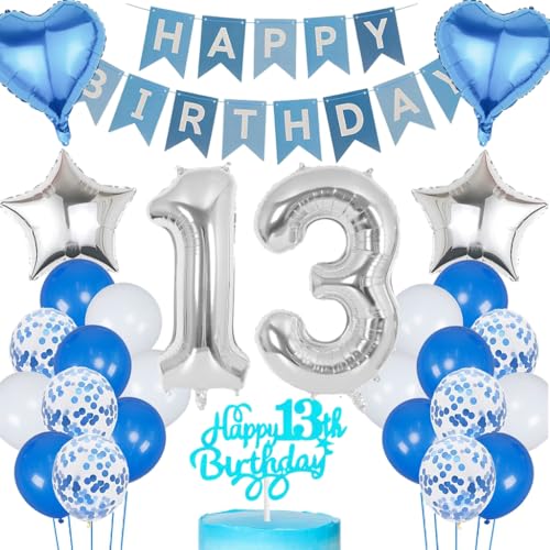 Anlgdi Blau Silber Luftballons 13. Geburtstag Dekoration, Tortendeko Geburtstag 13 Jahre Junge, Geburtstagsdeko 13 Jahre Mädchen, Deko 13 Jahre Geburtstag Junge, Happy Birthday 13. Mädchen Geburtstag Anlgdi Blau Silber Luftballons 13. Geburtstag Dekoration, Tortendeko Geburtstag 13 Jahre Junge, Geburtstagsdeko 13 Jahre Mädchen, Deko 13 Jahre Geburtstag Junge, Happy Birthday 13. Mädchen Geburtstag von Anlgdi