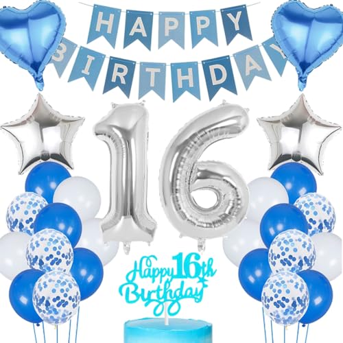 Anlgdi Blau Silber Luftballons 16. Geburtstag Dekoration, Tortendeko Geburtstag 16 Jahre Junge, Geburtstagsdeko 16 Jahre Mädchen, Deko 16 Jahre Geburtstag Junge, Happy Birthday 16. Mädchen Geburtstag Anlgdi Blau Silber Luftballons 16. Geburtstag Dekoration, Tortendeko Geburtstag 16 Jahre Junge, Geburtstagsdeko 16 Jahre Mädchen, Deko 16 Jahre Geburtstag Junge, Happy Birthday 16. Mädchen Geburtstag von Anlgdi