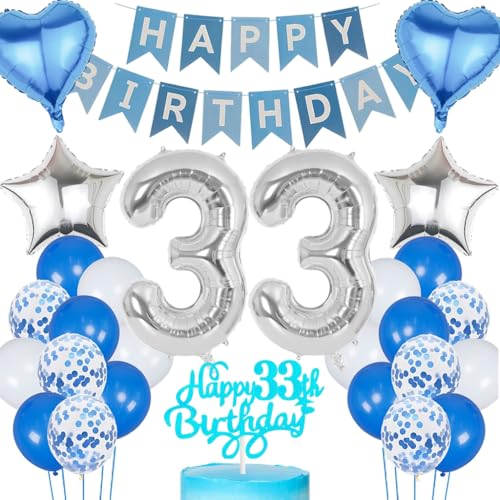 Anlgdi Blau Silber Luftballons 33. Geburtstag Dekoration, Tortendeko Geburtstag 33 Jahre Mann, Geburtstagsdeko 33 Jahre Mann Frau, Deko 33 Jahre Geburtstag Männer, Happy Birthday 33. Frauen Geburtstag Anlgdi Blau Silber Luftballons 33. Geburtstag Dekoration, Tortendeko Geburtstag 33 Jahre Mann, Geburtstagsdeko 33 Jahre Mann Frau, Deko 33 Jahre Geburtstag Männer, Happy Birthday 33. Frauen Geburtstag von Anlgdi