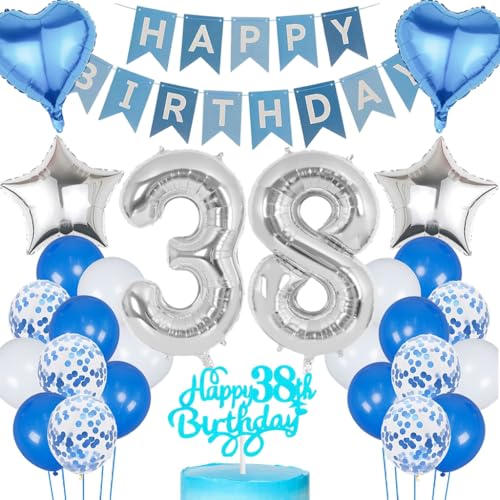 Anlgdi Blau Silber Luftballons 38. Geburtstag Dekoration, Tortendeko Geburtstag 38 Jahre Mann, Geburtstagsdeko 38 Jahre Mann Frau, Deko 38 Jahre Geburtstag Männer, Happy Birthday 38. Frauen Geburtstag Anlgdi Blau Silber Luftballons 38. Geburtstag Dekoration, Tortendeko Geburtstag 38 Jahre Mann, Geburtstagsdeko 38 Jahre Mann Frau, Deko 38 Jahre Geburtstag Männer, Happy Birthday 38. Frauen Geburtstag von Anlgdi