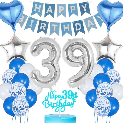 Anlgdi Blau Silber Luftballons 39. Geburtstag Dekoration, Tortendeko Geburtstag 39 Jahre Mann, Geburtstagsdeko 39 Jahre Mann Frau, Deko 39 Jahre Geburtstag Männer, Happy Birthday 39. Frauen Geburtstag Anlgdi Blau Silber Luftballons 39. Geburtstag Dekoration, Tortendeko Geburtstag 39 Jahre Mann, Geburtstagsdeko 39 Jahre Mann Frau, Deko 39 Jahre Geburtstag Männer, Happy Birthday 39. Frauen Geburtstag von Anlgdi