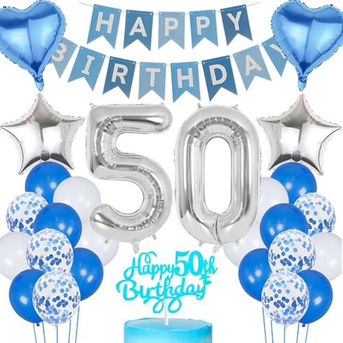 Anlgdi Blau Silber Luftballons 50. Geburtstag Dekoration, Tortendeko Geburtstag 50 Jahre Mann, Geburtstagsdeko 50 Jahre Mann Frau, Deko 50 Jahre Geburtstag Männer, Happy Birthday 50. Frauen Geburtstag Anlgdi Blau Silber Luftballons 50. Geburtstag Dekoration, Tortendeko Geburtstag 50 Jahre Mann, Geburtstagsdeko 50 Jahre Mann Frau, Deko 50 Jahre Geburtstag Männer, Happy Birthday 50. Frauen Geburtstag von Anlgdi
