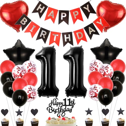 Anlgdi Deko 11. Geburtstag Mädchen, Tortendeko Geburtstag 11 Jahre Mädchen, Rot Schwarz Geburtstagsdeko 11 Jahr Mädchen, Ballon 11 Geburtstag Junge, Folienballon 11 Geburtstag Junge Mädchen Dekoration Anlgdi Deko 11. Geburtstag Mädchen, Tortendeko Geburtstag 11 Jahre Mädchen, Rot Schwarz Geburtstagsdeko 11 Jahr Mädchen, Ballon 11 Geburtstag Junge, Folienballon 11 Geburtstag Junge Mädchen Dekoration von Anlgdi