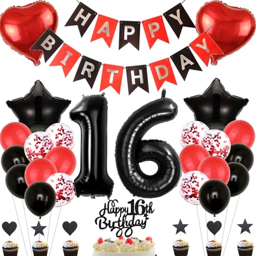 Anlgdi Deko 16. Geburtstag Mädchen, Tortendeko Geburtstag 16 Jahre Mädchen, Rot Schwarz Geburtstagsdeko 16 Jahr Mädchen, Ballon 16 Geburtstag Junge, Folienballon 16 Geburtstag Junge Mädchen Dekoration Anlgdi Deko 16. Geburtstag Mädchen, Tortendeko Geburtstag 16 Jahre Mädchen, Rot Schwarz Geburtstagsdeko 16 Jahr Mädchen, Ballon 16 Geburtstag Junge, Folienballon 16 Geburtstag Junge Mädchen Dekoration von Anlgdi