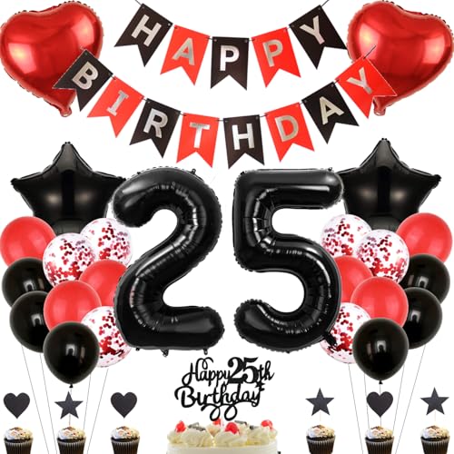 Anlgdi Deko 25. Geburtstag Frau, Tortendeko Geburtstag 25 Jahre Frauen, Rot Schwarz Geburtstagsdeko 25 Jahr Frau, Ballon 25 Geburtstag Mann, Folienballon 25 Geburtstag Männer Frauen Dekoration Anlgdi Deko 25. Geburtstag Frau, Tortendeko Geburtstag 25 Jahre Frauen, Rot Schwarz Geburtstagsdeko 25 Jahr Frau, Ballon 25 Geburtstag Mann, Folienballon 25 Geburtstag Männer Frauen Dekoration von Anlgdi