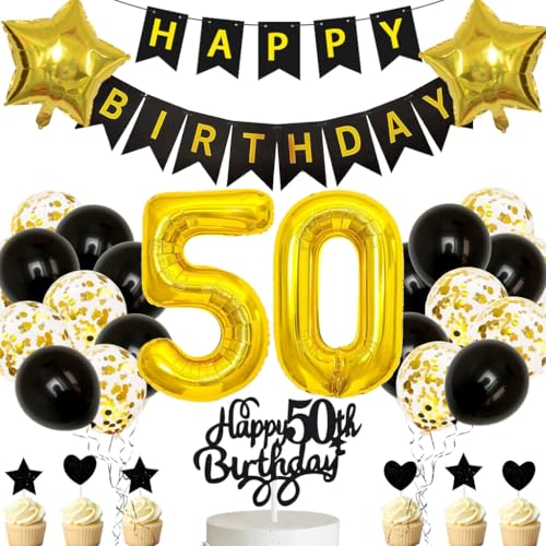 Anlgdi Deko 50 Jahre Geburtstag Frau, Luftballons 50. Geburtstag Dekoration Frau Mann, Tortendeko Geburtstag 50 Jahre Frauen, Folienballon Zahl 50 Schwarz, Geburtstagsdeko 50 Jahre Männer Frauen von Anlgdi
