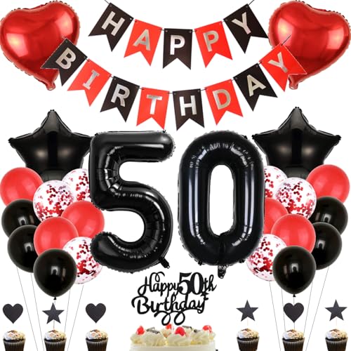 Anlgdi Deko 50. Geburtstag Frau, Tortendeko Geburtstag 50 Jahre Frauen, Rot Schwarz Geburtstagsdeko 50 Jahr Frau, Ballon 50 Geburtstag Mann, Folienballon 50 Geburtstag Männer Frauen Dekoration Anlgdi Deko 50. Geburtstag Frau, Tortendeko Geburtstag 50 Jahre Frauen, Rot Schwarz Geburtstagsdeko 50 Jahr Frau, Ballon 50 Geburtstag Mann, Folienballon 50 Geburtstag Männer Frauen Dekoration von Anlgdi