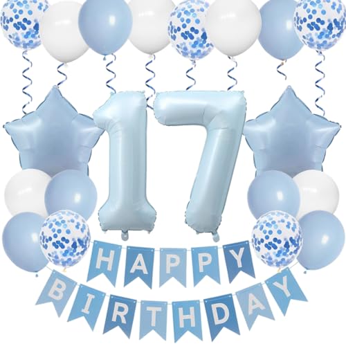 Anlgdi Blau 17. Geburtstag Dekoration Set, Luftballons 17. Geburtstag Junge, Folienballon 17. Geburtstags Deko Mädchen, Happy Birthday Banner 17 Geburtstags Junge, Geburtstagsdeko 17 Jahre Mädchen Anlgdi Blau 17. Geburtstag Dekoration Set, Luftballons 17. Geburtstag Junge, Folienballon 17. Geburtstags Deko Mädchen, Happy Birthday Banner 17 Geburtstags Junge, Geburtstagsdeko 17 Jahre Mädchen von Anlgdi