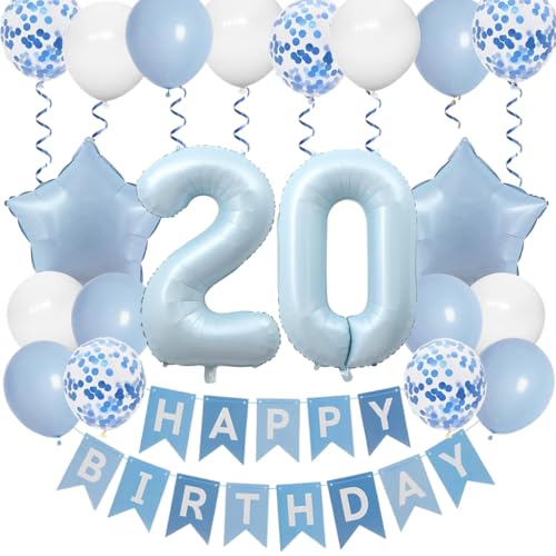 Anlgdi Blau 20. Geburtstag Dekoration Set, Luftballons 20. Geburtstag Mann, Folienballon 20. Geburtstags Deko Frau, Happy Birthday Banner 20 Geburtstags Frauen, Geburtstagsdeko 20 Jahre Männer Anlgdi Blau 20. Geburtstag Dekoration Set, Luftballons 20. Geburtstag Mann, Folienballon 20. Geburtstags Deko Frau, Happy Birthday Banner 20 Geburtstags Frauen, Geburtstagsdeko 20 Jahre Männer von Anlgdi