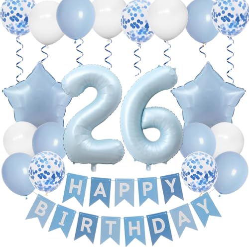 Anlgdi Blau 26. Geburtstag Dekoration Set, Luftballons 26. Geburtstag Mann, Folienballon 26. Geburtstags Deko Frau, Happy Birthday Banner 26 Geburtstags Frauen, Geburtstagsdeko 26 Jahre Männer Anlgdi Blau 26. Geburtstag Dekoration Set, Luftballons 26. Geburtstag Mann, Folienballon 26. Geburtstags Deko Frau, Happy Birthday Banner 26 Geburtstags Frauen, Geburtstagsdeko 26 Jahre Männer von Anlgdi