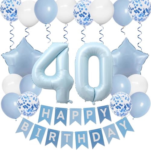Anlgdi Blau 40. Geburtstag Dekoration Set, Luftballons 40. Geburtstag Mann, Folienballon 40. Geburtstags Deko Frau, Happy Birthday Banner 40 Geburtstags Frauen, Geburtstagsdeko 40 Jahre Männer Anlgdi Blau 40. Geburtstag Dekoration Set, Luftballons 40. Geburtstag Mann, Folienballon 40. Geburtstags Deko Frau, Happy Birthday Banner 40 Geburtstags Frauen, Geburtstagsdeko 40 Jahre Männer von Anlgdi