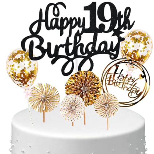 Anlgdi Tortendeko 19 Geburtstag Mädchen Junge, Kuchen Topper 19. Geburtstag Mädchen, Kuchendeko Happy 19th Birthday Schwarz Gold, Glitter Cake Topper 19. Deko für Geburstagstorte Deko 19 Jahre Kinder Anlgdi Tortendeko 19 Geburtstag Mädchen Junge, Kuchen Topper 19. Geburtstag Mädchen, Kuchendeko Happy 19th Birthday Schwarz Gold, Glitter Cake Topper 19. Deko für Geburstagstorte Deko 19 Jahre Kinder von Anlgdi