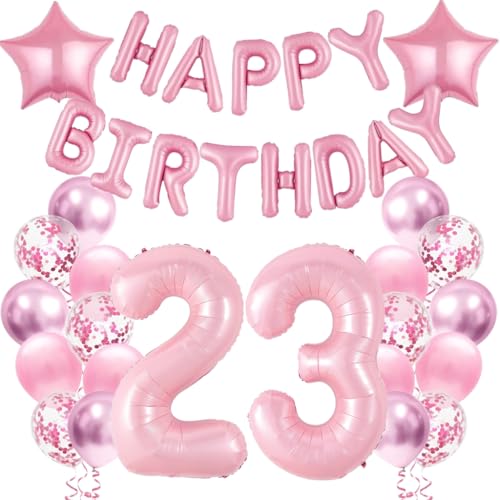 Anlgdi Geburtstagsdeko 23 Jahre Frauen, Luftballons 23. Geburtstag Dekoration Frau, Folienballon Happy Birthday Deko 23 Jahre Weiblich, Rosé Ballons 23. Geburtstag Party Dekoration Set von Anlgdi