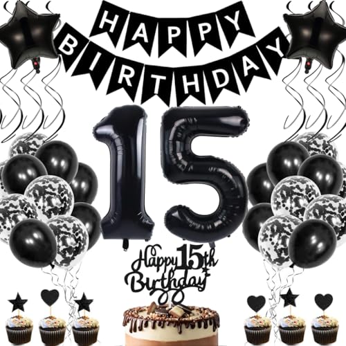 Anlgdi Geburtstagsdeko 15 Jahre Mädchen Junge, Luftballons 15. Geburtstag Dekoration, Schwarz Tortendeko Geburtstag 15 Jahre Mädchen, Folienballon Zahl 15 Schwarz, Deko 15. Geburtstag Mädchen Junge Anlgdi Geburtstagsdeko 15 Jahre Mädchen Junge, Luftballons 15. Geburtstag Dekoration, Schwarz Tortendeko Geburtstag 15 Jahre Mädchen, Folienballon Zahl 15 Schwarz, Deko 15. Geburtstag Mädchen Junge von Anlgdi