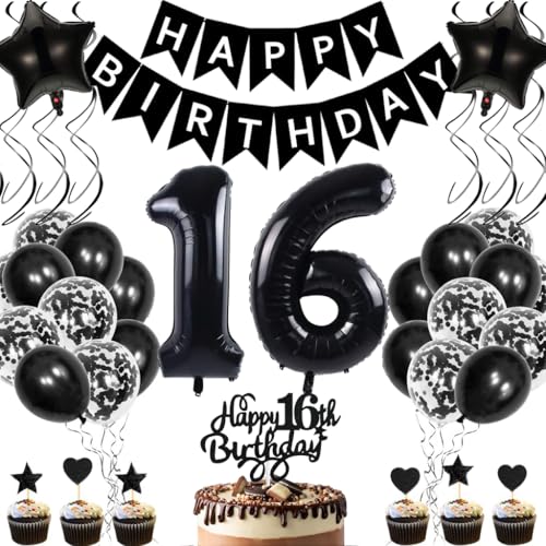 Anlgdi Geburtstagsdeko 16 Jahre Mädchen Junge, Luftballons 16. Geburtstag Dekoration, Schwarz Tortendeko, Folienballon Zahl 16 Schwarz, Deko 16. Geburtstag Mädchen Junge Anlgdi Geburtstagsdeko 16 Jahre Mädchen Junge, Luftballons 16. Geburtstag Dekoration, Schwarz Tortendeko, Folienballon Zahl 16 Schwarz, Deko 16. Geburtstag Mädchen Junge von Anlgdi
