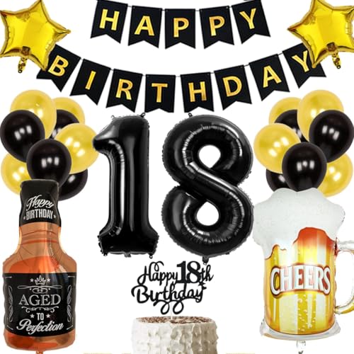Anlgdi Geburtstagsdeko 18 Jahre Junge Mädchen, Ballon 18. Geburtstags Deko Junge, Schwarz Tortendeko Geburtstag 18 Jahre Junge, Helium Ballon Whiskey Bierglas für 18. Geburtstag Junge Party Dekoration Anlgdi Geburtstagsdeko 18 Jahre Junge Mädchen, Ballon 18. Geburtstags Deko Junge, Schwarz Tortendeko Geburtstag 18 Jahre Junge, Helium Ballon Whiskey Bierglas für 18. Geburtstag Junge Party Dekoration von Anlgdi