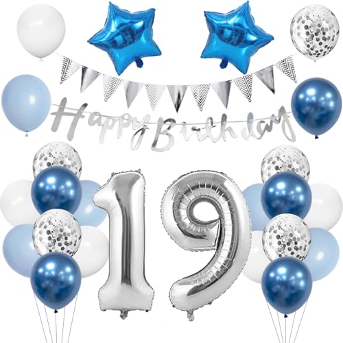 Anlgdi Geburtstagsdeko 19 Jahr Junge, Luftballon 19. Geburtstag, Blau Deko 19. Geburtstag Mädchen, Folienballon 19 Geburtstags Junge Dekoration, Happy Birthday Banner Deko 19 Geburtstags Junge Anlgdi Geburtstagsdeko 19 Jahr Junge, Luftballon 19. Geburtstag, Blau Deko 19. Geburtstag Mädchen, Folienballon 19 Geburtstags Junge Dekoration, Happy Birthday Banner Deko 19 Geburtstags Junge von Anlgdi