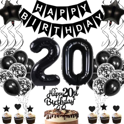 Anlgdi Geburtstagsdeko 20 Jahre Mann Frau, Luftballons 20. Geburtstag Dekoration, Schwarz Tortendeko Geburtstag 20 Jahre Frauen, Folienballon Zahl 20 Schwarz, Deko 20. Geburtstag Männer Frauen Anlgdi Geburtstagsdeko 20 Jahre Mann Frau, Luftballons 20. Geburtstag Dekoration, Schwarz Tortendeko Geburtstag 20 Jahre Frauen, Folienballon Zahl 20 Schwarz, Deko 20. Geburtstag Männer Frauen von Anlgdi