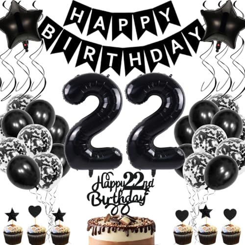 Anlgdi Geburtstagsdeko 22 Jahre Mann Frau, Luftballons 22. Geburtstag Dekoration, Schwarz Tortendeko Geburtstag 22 Jahre Frauen, Folienballon Zahl 22 Schwarz, Deko 22. Geburtstag Männer Frauen Anlgdi Geburtstagsdeko 22 Jahre Mann Frau, Luftballons 22. Geburtstag Dekoration, Schwarz Tortendeko Geburtstag 22 Jahre Frauen, Folienballon Zahl 22 Schwarz, Deko 22. Geburtstag Männer Frauen von Anlgdi