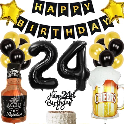 Anlgdi Geburtstagsdeko 24 Jahre Mann Frau, Ballon 24. Geburtstag Deko Männer, Schwarz Tortendeko Geburtstag 24 Jahre Mann, Helium Ballon Whiskey Bierglas für 24. Geburtstags Männer Party Dekoration Anlgdi Geburtstagsdeko 24 Jahre Mann Frau, Ballon 24. Geburtstag Deko Männer, Schwarz Tortendeko Geburtstag 24 Jahre Mann, Helium Ballon Whiskey Bierglas für 24. Geburtstags Männer Party Dekoration von Anlgdi