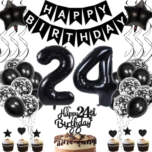 Anlgdi Geburtstagsdeko 24 Jahre Mann Frau, Luftballons 24. Geburtstag Dekoration, Schwarz Tortendeko Geburtstag 24 Jahre Frauen, Folienballon Zahl 24 Schwarz, Deko 24. Geburtstag Männer Frauen Anlgdi Geburtstagsdeko 24 Jahre Mann Frau, Luftballons 24. Geburtstag Dekoration, Schwarz Tortendeko Geburtstag 24 Jahre Frauen, Folienballon Zahl 24 Schwarz, Deko 24. Geburtstag Männer Frauen von Anlgdi