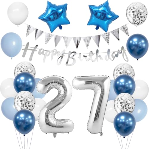 Anlgdi Geburtstagsdeko 27 Jahre Mann: Luftballon 27. Geburtstag Männer Deko, Blau Tortendeko, 26 Stück, BALLOON, Hochwertig, Umweltfreundlich, Konfetti mit Pailletten-Effekt, Erwachsene Männer Anlgdi Geburtstagsdeko 27 Jahre Mann: Luftballon 27. Geburtstag Männer Deko, Blau Tortendeko, 26 Stück, BALLOON, Hochwertig, Umweltfreundlich, Konfetti mit Pailletten-Effekt, Erwachsene Männer von Anlgdi