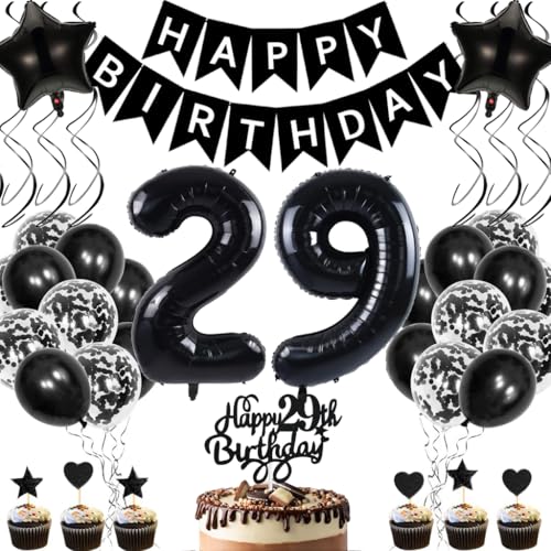 Anlgdi Geburtstagsdeko 29 Jahre Mann Frau, Luftballons 29. Geburtstag Dekoration, Schwarz Tortendeko Geburtstag 29 Jahre Frauen, Folienballon Zahl 29 Schwarz, Deko 29. Geburtstag Männer Frauen Anlgdi Geburtstagsdeko 29 Jahre Mann Frau, Luftballons 29. Geburtstag Dekoration, Schwarz Tortendeko Geburtstag 29 Jahre Frauen, Folienballon Zahl 29 Schwarz, Deko 29. Geburtstag Männer Frauen von Anlgdi