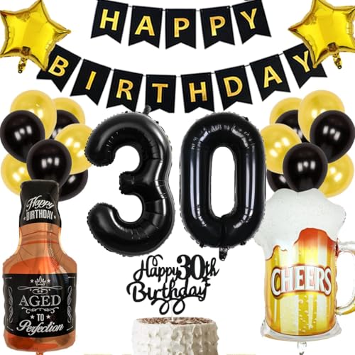 Anlgdi Geburtstagsdeko 30 Jahre Mann Frau, Ballon 30. Geburtstag Deko Männer, Schwarz Tortendeko Geburtstag 30 Jahre Mann, Helium Ballon Whiskey Bierglas für 30. Geburtstags Männer Party Dekoration Anlgdi Geburtstagsdeko 30 Jahre Mann Frau, Ballon 30. Geburtstag Deko Männer, Schwarz Tortendeko Geburtstag 30 Jahre Mann, Helium Ballon Whiskey Bierglas für 30. Geburtstags Männer Party Dekoration von Anlgdi