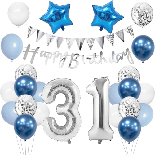 Anlgdi Geburtstagsdeko 31 Jahr Mann, Luftballon 31. Geburtstag Männer Deko, Blau Tortendeko Geburtstags 31 Jahre, Deko 31. Geburtstags Frauen, Folienballon 31 Geburtstag Männer Dekoration Anlgdi Geburtstagsdeko 31 Jahr Mann, Luftballon 31. Geburtstag Männer Deko, Blau Tortendeko Geburtstags 31 Jahre, Deko 31. Geburtstags Frauen, Folienballon 31 Geburtstag Männer Dekoration von Anlgdi