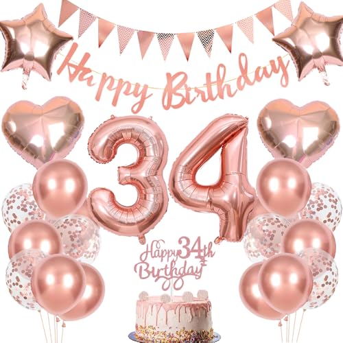 Anlgdi Geburtstagsdeko 34 Jahre Frau, Rosegold Tortendeko Geburtstag 34 Jahre Frauen, Deko 34. Geburtstag Frau, Luftballons 34. Geburtstag Frau, Happy Birthday Banner Deko 34 Geburtstag Frauen Anlgdi Geburtstagsdeko 34 Jahre Frau, Rosegold Tortendeko Geburtstag 34 Jahre Frauen, Deko 34. Geburtstag Frau, Luftballons 34. Geburtstag Frau, Happy Birthday Banner Deko 34 Geburtstag Frauen von Anlgdi