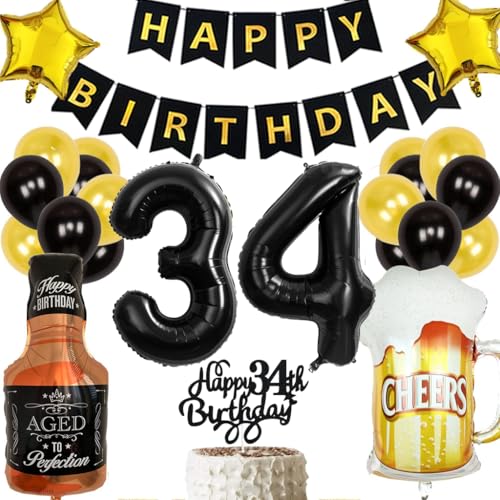 Anlgdi Geburtstagsdeko 34 Jahre Mann Frau, Ballon 34. Geburtstag Deko Männer, Schwarz Tortendeko Geburtstag 34 Jahre Mann, Helium Ballon Whiskey Bierglas für 34. Geburtstag Männer Party Dekoration Anlgdi Geburtstagsdeko 34 Jahre Mann Frau, Ballon 34. Geburtstag Deko Männer, Schwarz Tortendeko Geburtstag 34 Jahre Mann, Helium Ballon Whiskey Bierglas für 34. Geburtstag Männer Party Dekoration von Anlgdi