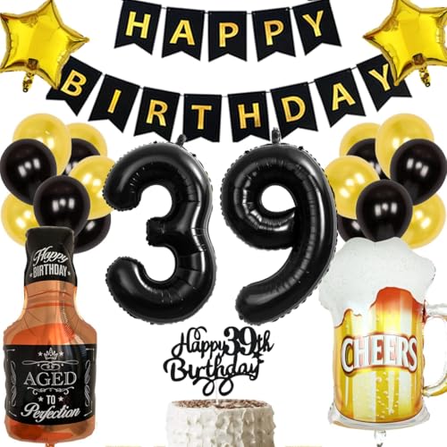 Anlgdi Geburtstagsdeko 39 Jahre Mann Frau, Ballon 39. Geburtstag Deko Männer, Schwarz Tortendeko Geburtstag 39 Jahre Mann, Helium Ballon Whiskey Bierglas für 39. Geburtstag Männer Party Dekoration Anlgdi Geburtstagsdeko 39 Jahre Mann Frau, Ballon 39. Geburtstag Deko Männer, Schwarz Tortendeko Geburtstag 39 Jahre Mann, Helium Ballon Whiskey Bierglas für 39. Geburtstag Männer Party Dekoration von Anlgdi