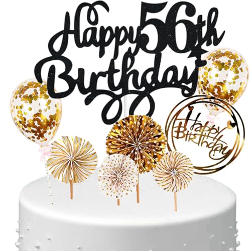 Anlgdi Tortendeko Happy Birthday Deko Kuchen Topper 56. Geburtstag Frau, Cake Topper Happy 56th Birthday Schwarz Gold, Kuchendeko 56 Jahre Torte Kuchen Deko für Geburstagstorte Deko 56. Männer Frauen Anlgdi Tortendeko Happy Birthday Deko Kuchen Topper 56. Geburtstag Frau, Cake Topper Happy 56th Birthday Schwarz Gold, Kuchendeko 56 Jahre Torte Kuchen Deko für Geburstagstorte Deko 56. Männer Frauen von Anlgdi