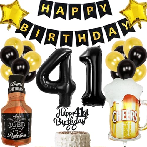 Anlgdi Geburtstagsdeko 41 Jahre Mann Frau, Ballon 41. Geburtstag Deko Männer, Schwarz Tortendeko Geburtstag 41 Jahre Mann, Helium Ballon Whiskey Bierglas für 41. Geburtstag Männer Party Dekoration Anlgdi Geburtstagsdeko 41 Jahre Mann Frau, Ballon 41. Geburtstag Deko Männer, Schwarz Tortendeko Geburtstag 41 Jahre Mann, Helium Ballon Whiskey Bierglas für 41. Geburtstag Männer Party Dekoration von Anlgdi