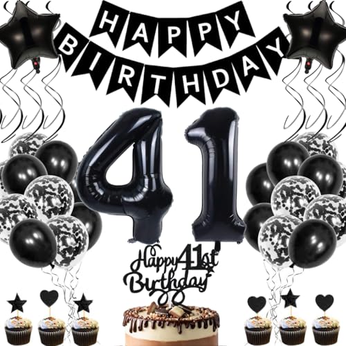 Anlgdi Geburtstagsdeko 41 Jahre Mann Frau, Luftballons 41. Geburtstag Dekoration, Schwarz Tortendeko Geburtstag 41 Jahre Frauen, Folienballon Zahl 41 Schwarz, Deko 41. Geburtstag Männer Frauen Anlgdi Geburtstagsdeko 41 Jahre Mann Frau, Luftballons 41. Geburtstag Dekoration, Schwarz Tortendeko Geburtstag 41 Jahre Frauen, Folienballon Zahl 41 Schwarz, Deko 41. Geburtstag Männer Frauen von Anlgdi