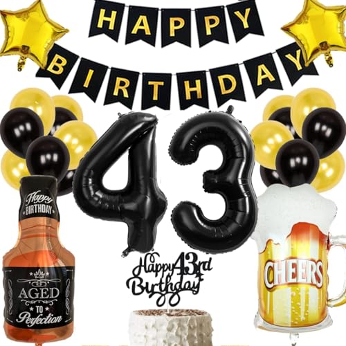 Anlgdi Geburtstagsdeko 43 Jahre Mann Frau, Ballon 43. Geburtstag Deko Männer, Schwarz Tortendeko Geburtstag 43 Jahre Mann, Helium Ballon Whiskey Bierglas für 43. Geburtstags Männer Party Dekoration Anlgdi Geburtstagsdeko 43 Jahre Mann Frau, Ballon 43. Geburtstag Deko Männer, Schwarz Tortendeko Geburtstag 43 Jahre Mann, Helium Ballon Whiskey Bierglas für 43. Geburtstags Männer Party Dekoration von Anlgdi