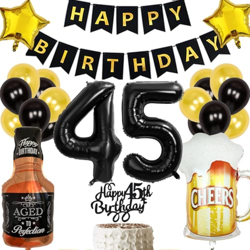 Anlgdi Geburtstagsdeko 45 Jahre Mann Frau, Ballon 45. Geburtstag Deko Männer, Schwarz Tortendeko Geburtstag 45 Jahre Mann, Helium Ballon Whiskey Bierglas für 45. Geburtstag Männer Party Dekoration Anlgdi Geburtstagsdeko 45 Jahre Mann Frau, Ballon 45. Geburtstag Deko Männer, Schwarz Tortendeko Geburtstag 45 Jahre Mann, Helium Ballon Whiskey Bierglas für 45. Geburtstag Männer Party Dekoration von Anlgdi