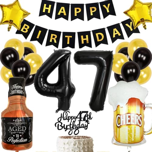Anlgdi Geburtstagsdeko 47 Jahre Mann Frau, Ballon 47. Geburtstag Deko Männer, Schwarz Tortendeko Geburtstag 47 Jahre Mann, Helium Ballon Whiskey Bierglas für 47. Geburtstag Männer Party Dekoration Anlgdi Geburtstagsdeko 47 Jahre Mann Frau, Ballon 47. Geburtstag Deko Männer, Schwarz Tortendeko Geburtstag 47 Jahre Mann, Helium Ballon Whiskey Bierglas für 47. Geburtstag Männer Party Dekoration von Anlgdi