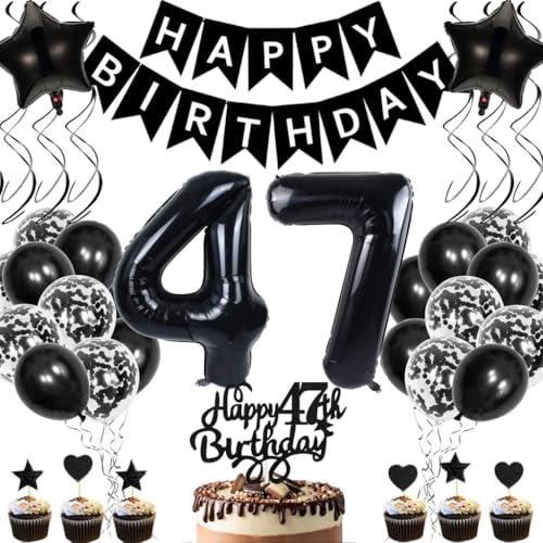 Anlgdi Geburtstagsdeko 47 Jahre Mann Frau, Luftballons 47. Geburtstag Dekoration, Schwarz Tortendeko Geburtstags 47 Jahre Frauen, Folienballon Zahl 47 Schwarz, Deko 47. Geburtstag Männer Anlgdi Geburtstagsdeko 47 Jahre Mann Frau, Luftballons 47. Geburtstag Dekoration, Schwarz Tortendeko Geburtstags 47 Jahre Frauen, Folienballon Zahl 47 Schwarz, Deko 47. Geburtstag Männer von Anlgdi