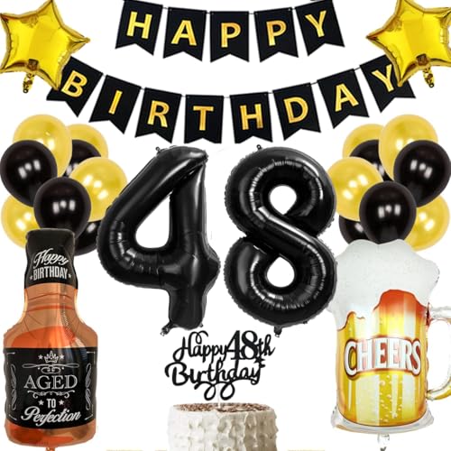 Anlgdi Geburtstagsdeko 48 Jahre Mann Frau, Ballon 48. Geburtstag Deko Männer, Schwarz Tortendeko Geburtstag 48 Jahre Mann, Helium Ballon Whiskey Bierglas für 48. Geburtstag Männer Party Dekoration Anlgdi Geburtstagsdeko 48 Jahre Mann Frau, Ballon 48. Geburtstag Deko Männer, Schwarz Tortendeko Geburtstag 48 Jahre Mann, Helium Ballon Whiskey Bierglas für 48. Geburtstag Männer Party Dekoration von Anlgdi