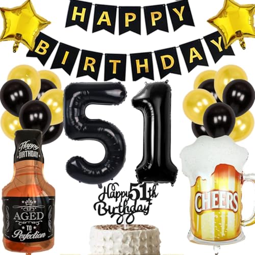 Anlgdi Geburtstagsdeko 51 Jahre Mann Frau, Ballon 51. Geburtstag Deko Männer, Schwarz Tortendeko Geburtstag 51 Jahre Mann, Helium Ballon Whiskey Bierglas für 51. Geburtstag Männer Party Dekoration Anlgdi Geburtstagsdeko 51 Jahre Mann Frau, Ballon 51. Geburtstag Deko Männer, Schwarz Tortendeko Geburtstag 51 Jahre Mann, Helium Ballon Whiskey Bierglas für 51. Geburtstag Männer Party Dekoration von Anlgdi