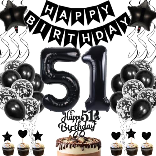Anlgdi Geburtstagsdeko 51 Jahre Mann Frau, Luftballons 51. Geburtstag Dekoration, Schwarz Tortendeko Geburtstag 51 Jahre Frauen, Folienballon Zahl 51 Schwarz, Deko 51. Geburtstag Männer Frauen Anlgdi Geburtstagsdeko 51 Jahre Mann Frau, Luftballons 51. Geburtstag Dekoration, Schwarz Tortendeko Geburtstag 51 Jahre Frauen, Folienballon Zahl 51 Schwarz, Deko 51. Geburtstag Männer Frauen von Anlgdi